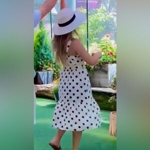 White And Brown Poke Dots Knee Length Dress